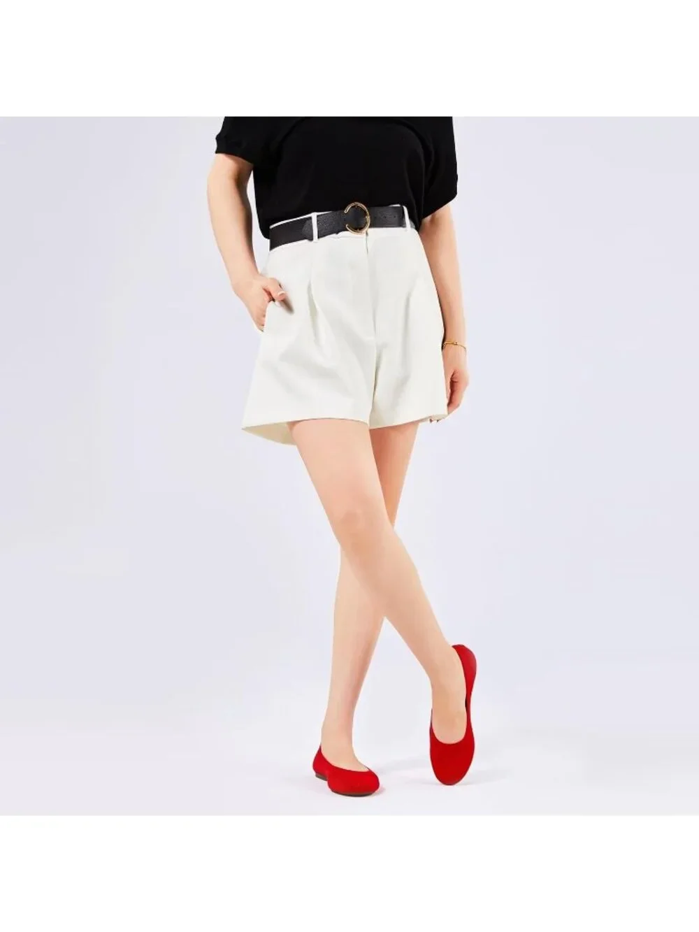 Women's Red Round Toe Knit Dress Low Wedge Slip On Ballerina Ballet Flat Shoes